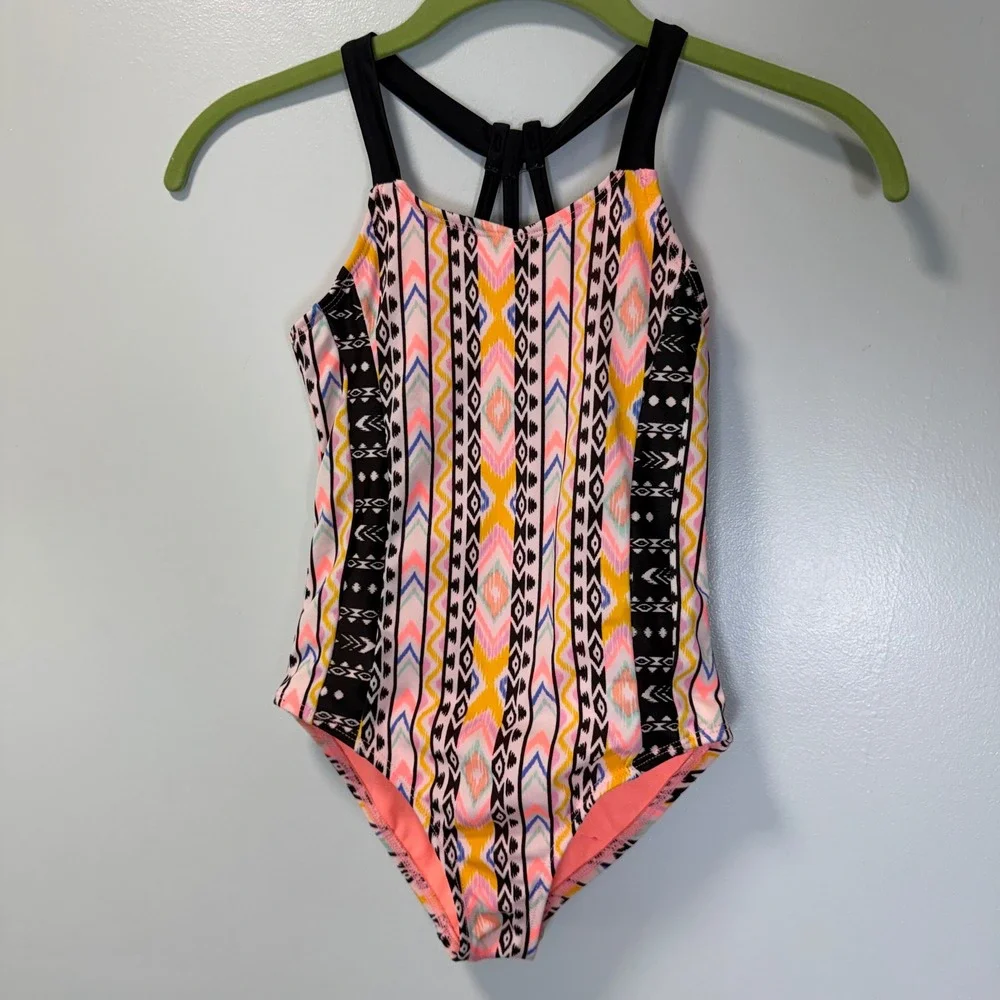Wonder Nation Girls One Piece Swimsuit‎ Tribal Print Racerback Orange 6-6X